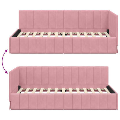 Corner Bed Frame with Headboard Pink 100 x 200 cm Velvet