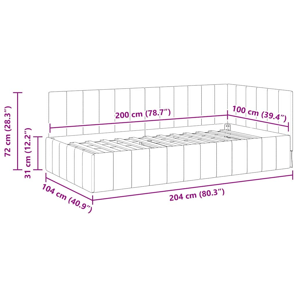 Corner Bed Frame with Headboard Pink 100 x 200 cm Velvet