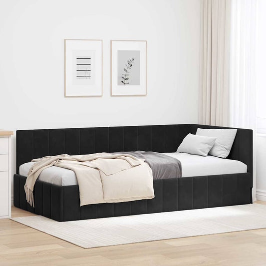 Corner Bed Frame with Headboard Black 100 x 200 cm Velvet