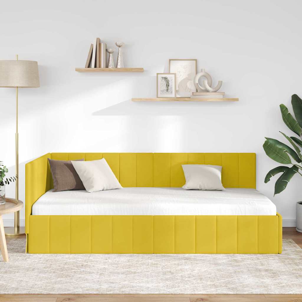 Corner Bed Frame with Headboard Yellow 100 x 200 cm Velvet