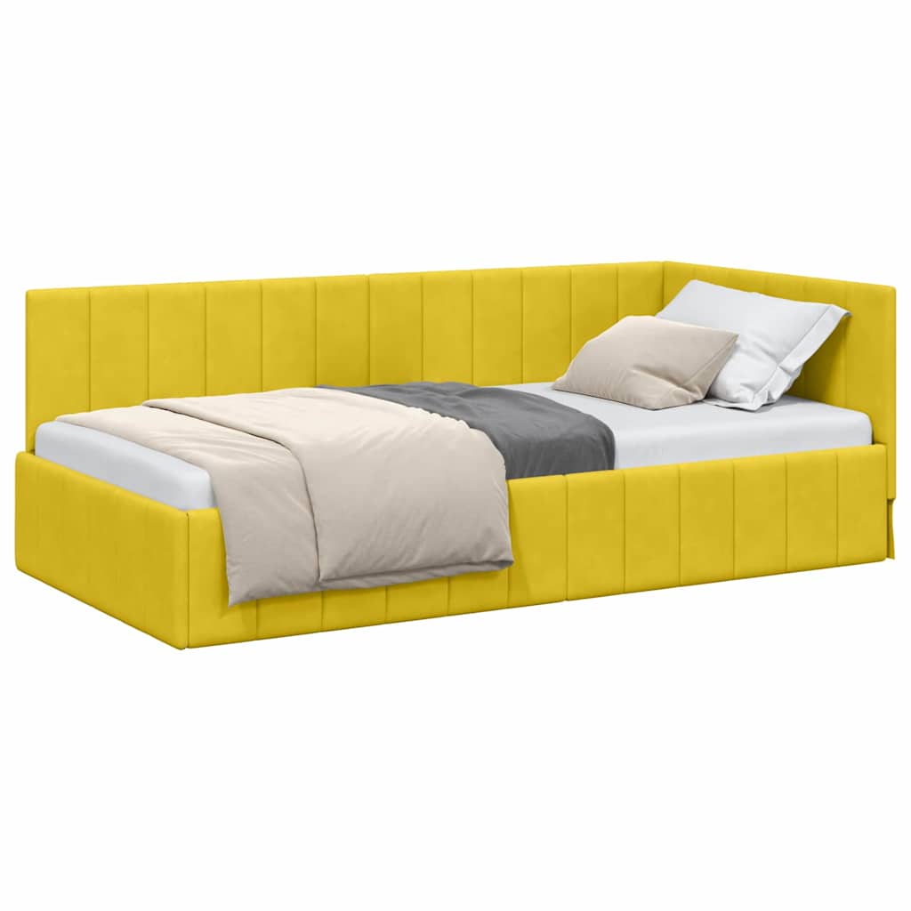 Corner Bed Frame with Headboard Yellow 100 x 200 cm Velvet