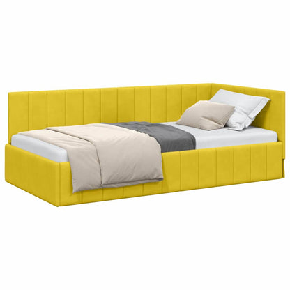 Corner Bed Frame with Headboard Yellow 100 x 200 cm Velvet