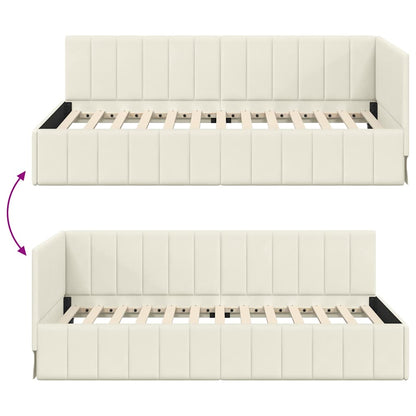 Corner Bed Frame with Headboard Cream 100 x 200 cm Velvet
