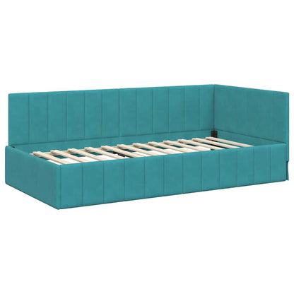 Corner Bed Frame with Headboard Turquoise 100 x 200 cm Velvet