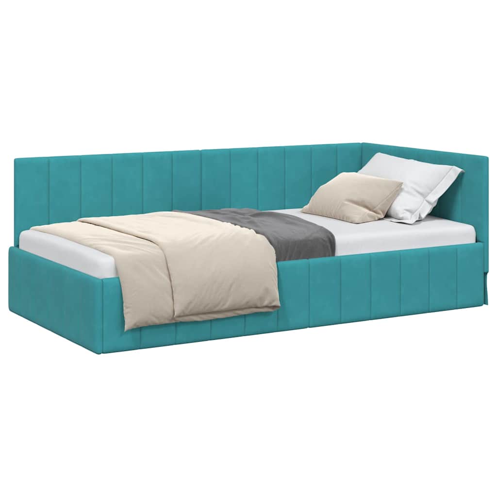 Corner Bed Frame with Headboard Turquoise 100 x 200 cm Velvet