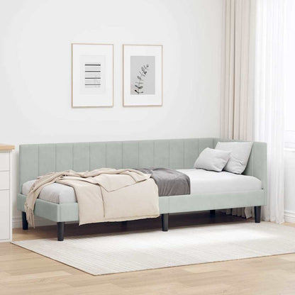 Corner Bed Frame with Headboard Light grey 80 x 200 cm Velvet