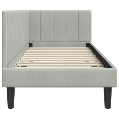 Corner Bed Frame with Headboard Light grey 80 x 200 cm Velvet