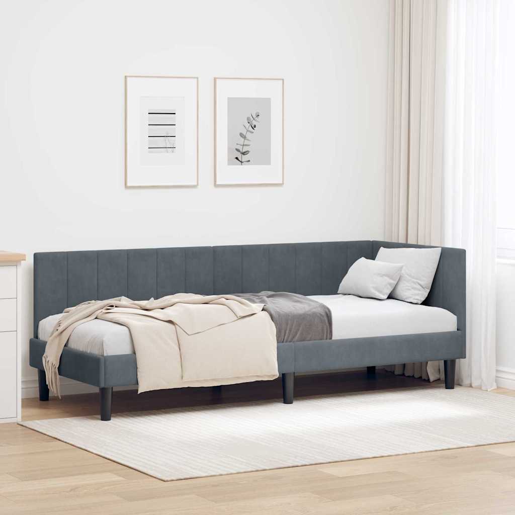 Corner Bed Frame with Headboard Dark grey 80 x 200 cm Velvet