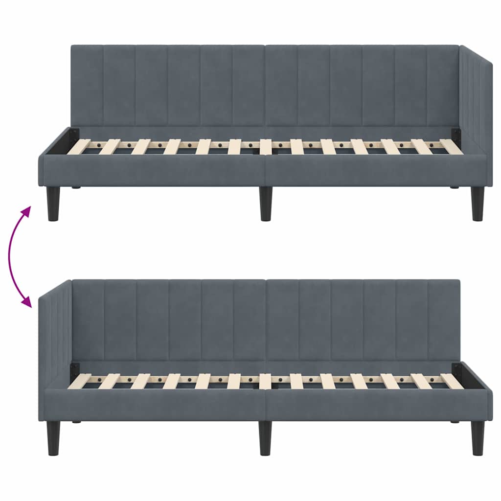 Corner Bed Frame with Headboard Dark grey 80 x 200 cm Velvet