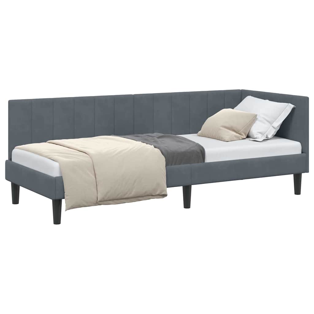 Corner Bed Frame with Headboard Dark grey 80 x 200 cm Velvet