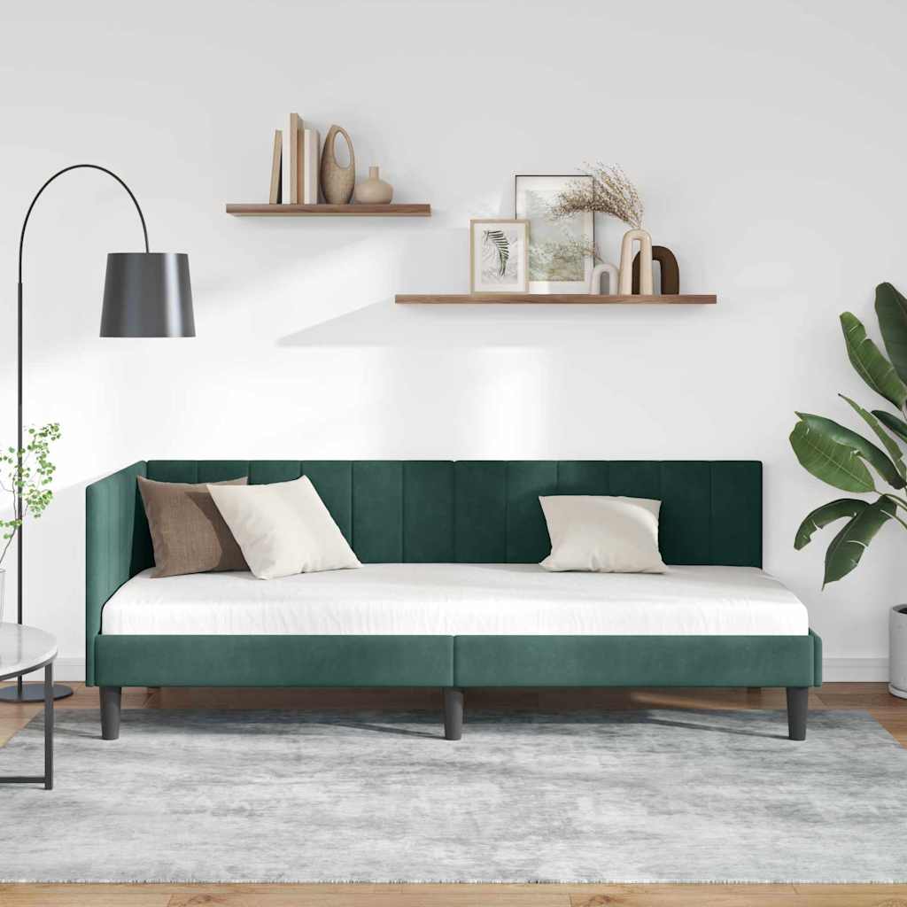 Corner Bed Frame with Headboard Dark green 80 x 200 cm Velvet