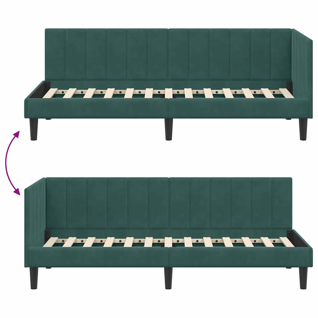 Corner Bed Frame with Headboard Dark green 80 x 200 cm Velvet