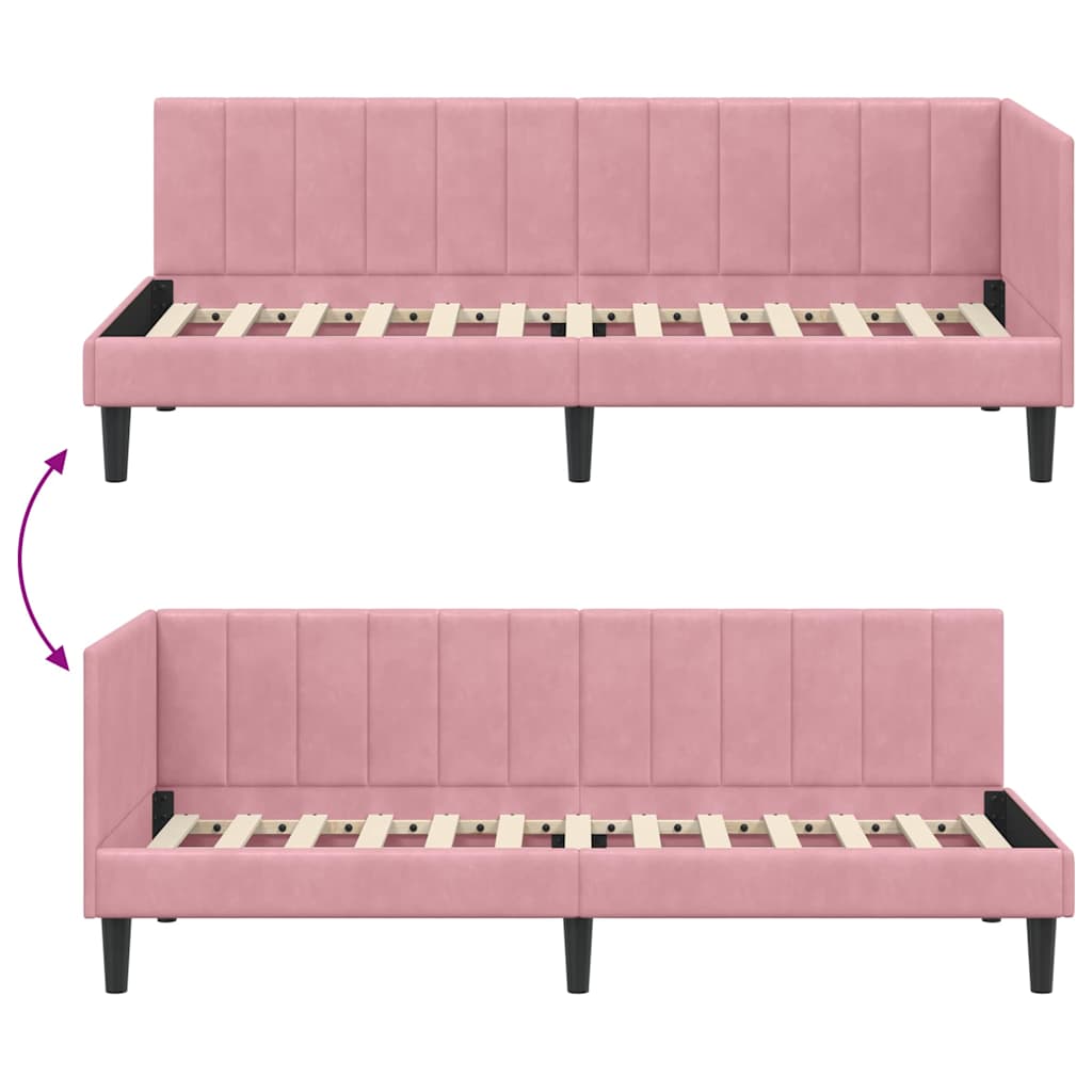 Corner Bed Frame with Headboard Pink 80 x 200 cm Velvet