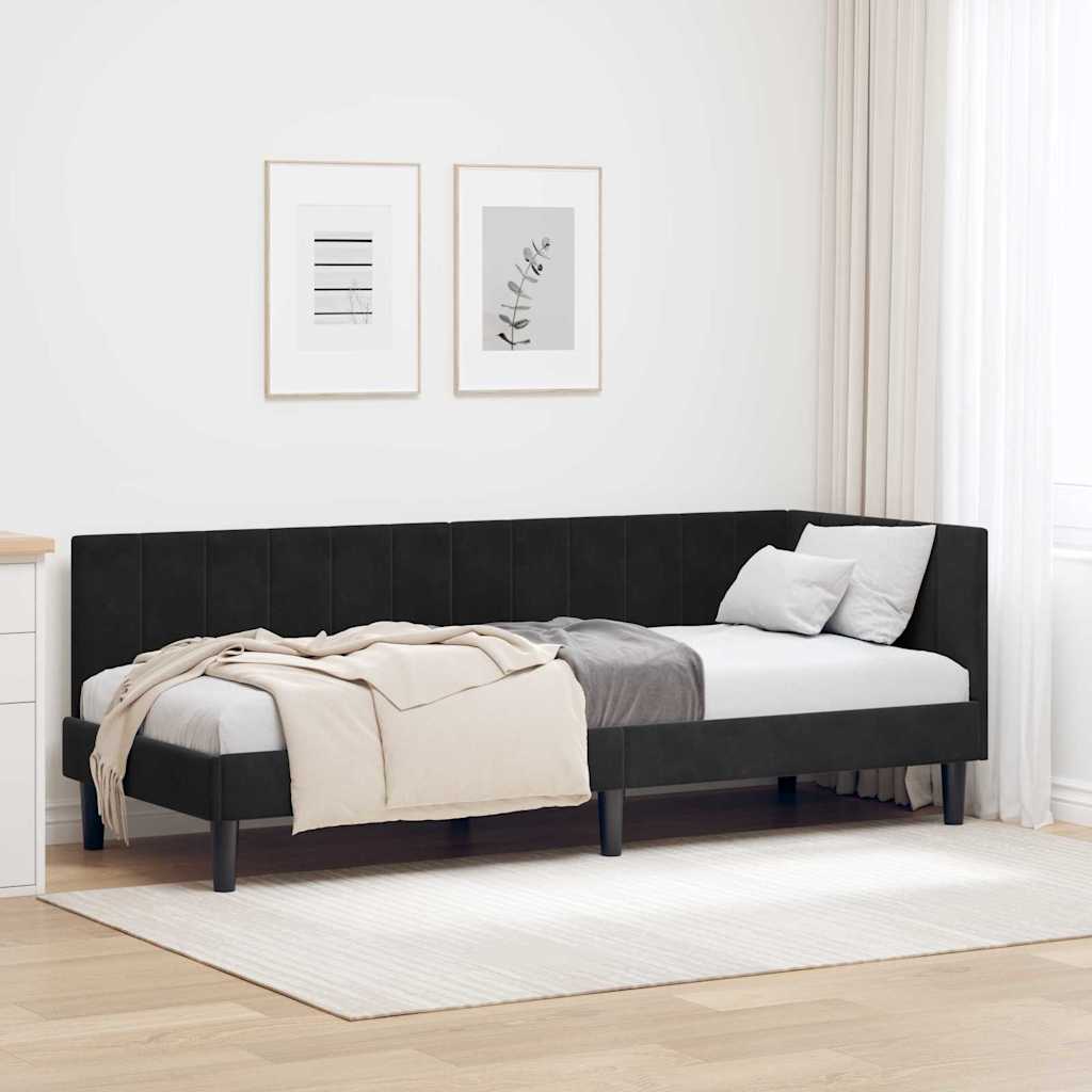 Corner Bed Frame with Headboard Black 80 x 200 cm Velvet