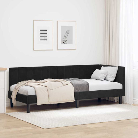 Corner Bed Frame with Headboard Black 80 x 200 cm Velvet