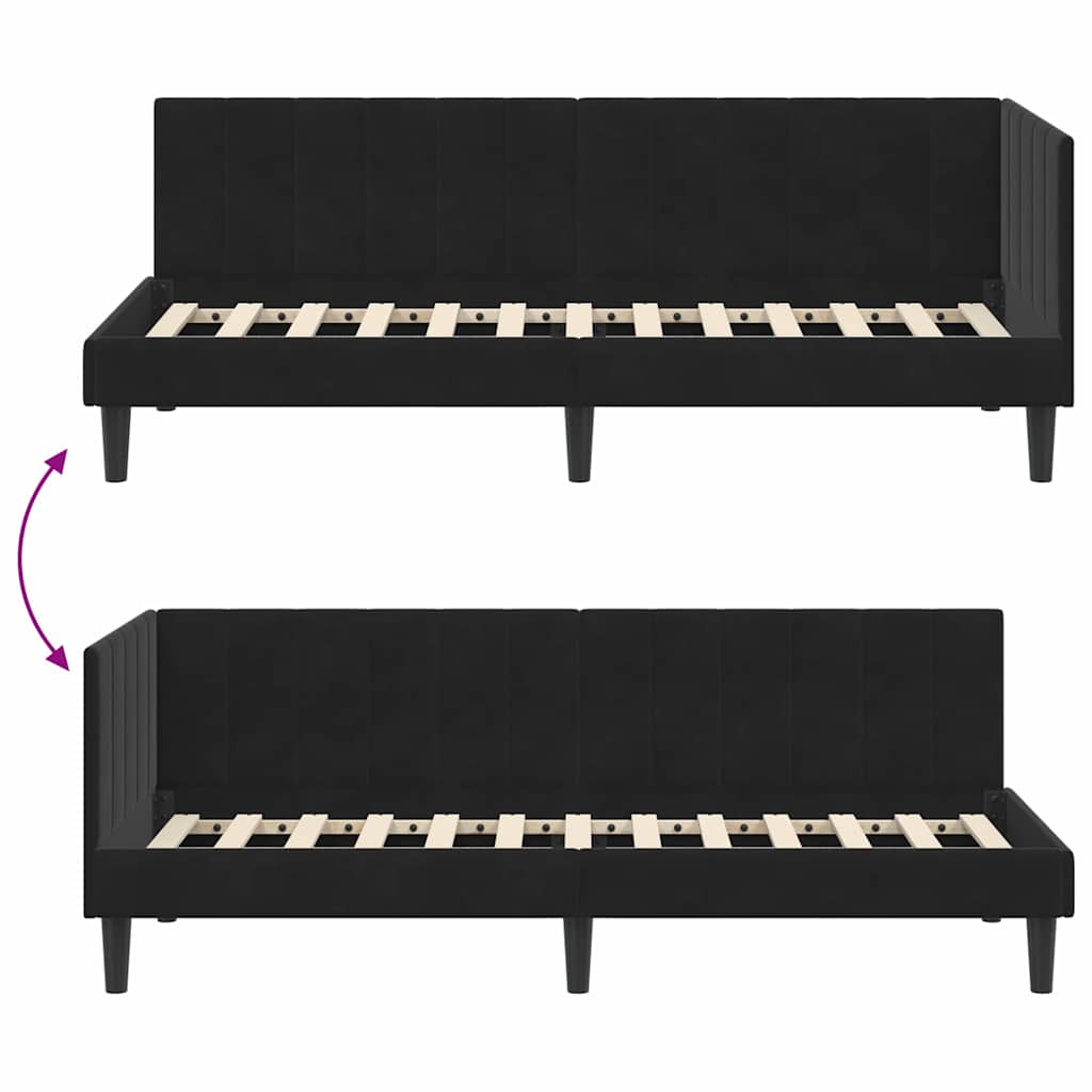Corner Bed Frame with Headboard Black 80 x 200 cm Velvet