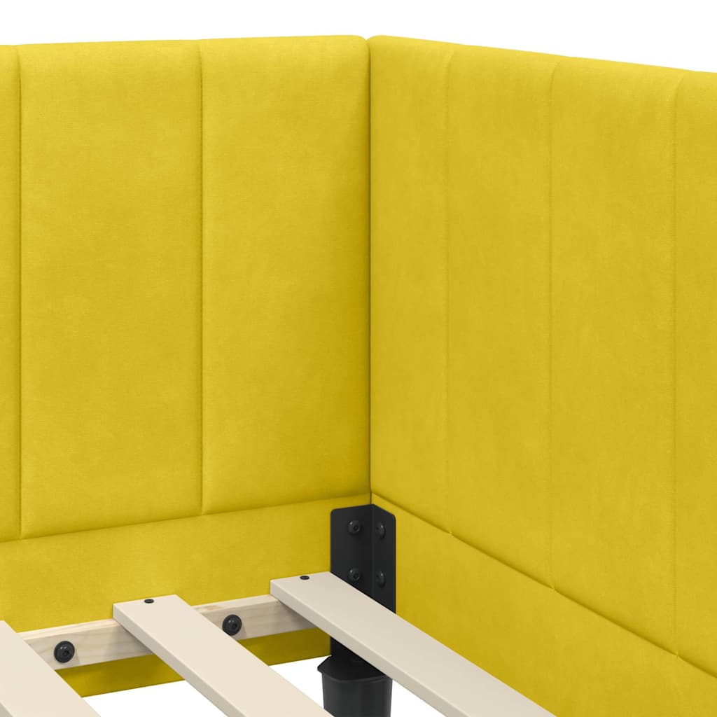 Corner Bed Frame with Headboard Yellow 80 x 200 cm Velvet
