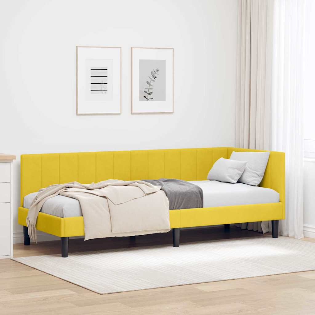 Corner Bed Frame with Headboard Yellow 80 x 200 cm Velvet