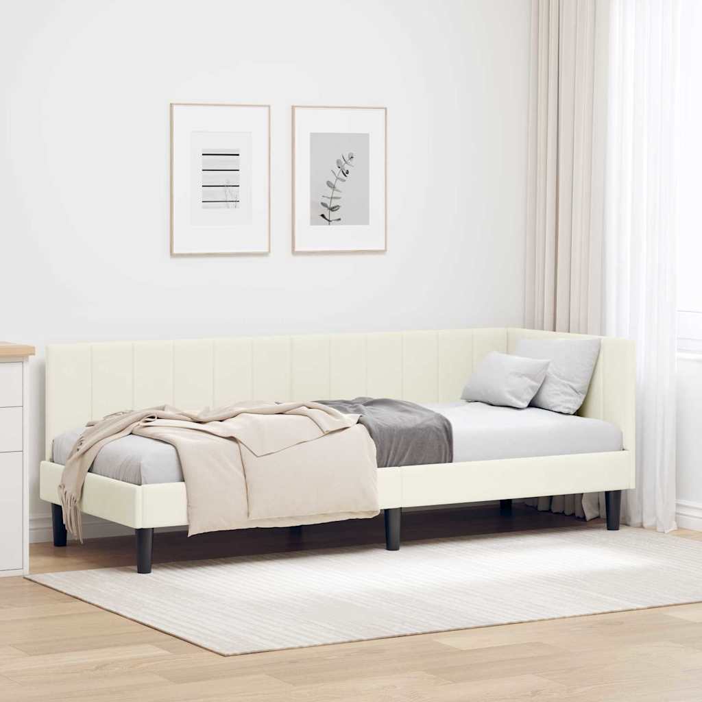 Corner Bed Frame with Headboard Cream 80 x 200 cm Velvet