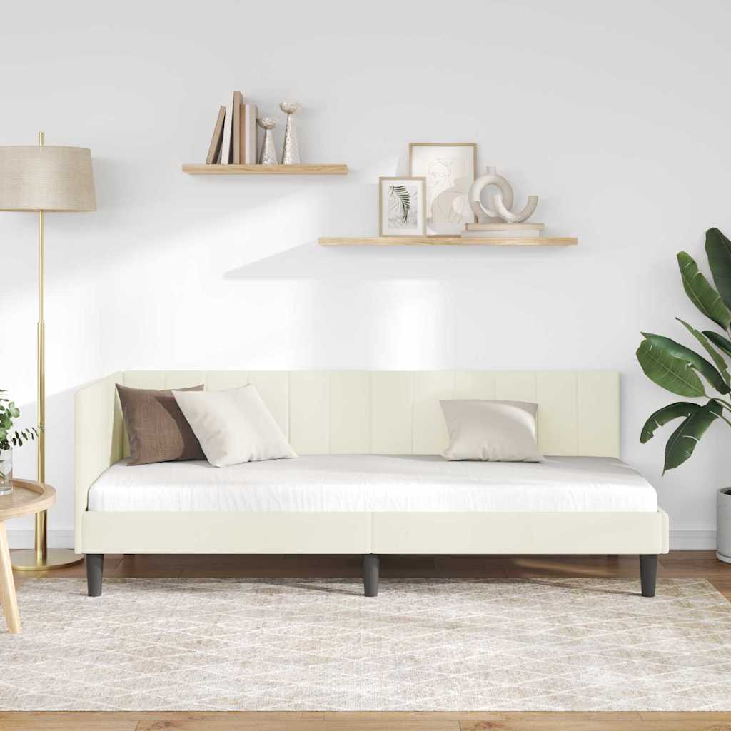 Corner Bed Frame with Headboard Cream 80 x 200 cm Velvet