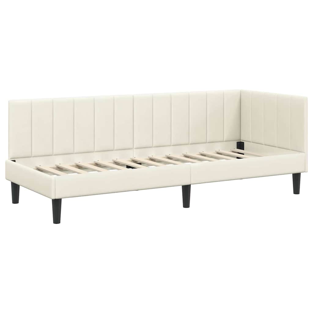 Corner Bed Frame with Headboard Cream 80 x 200 cm Velvet