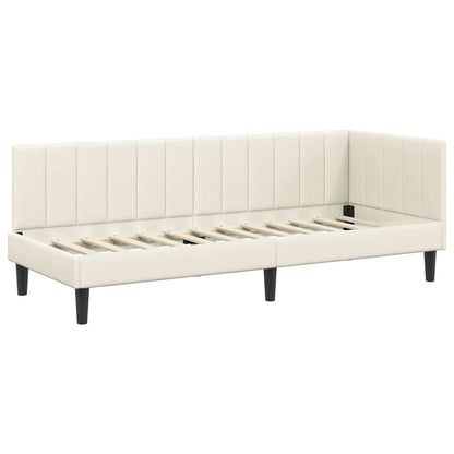 Corner Bed Frame with Headboard Cream 80 x 200 cm Velvet