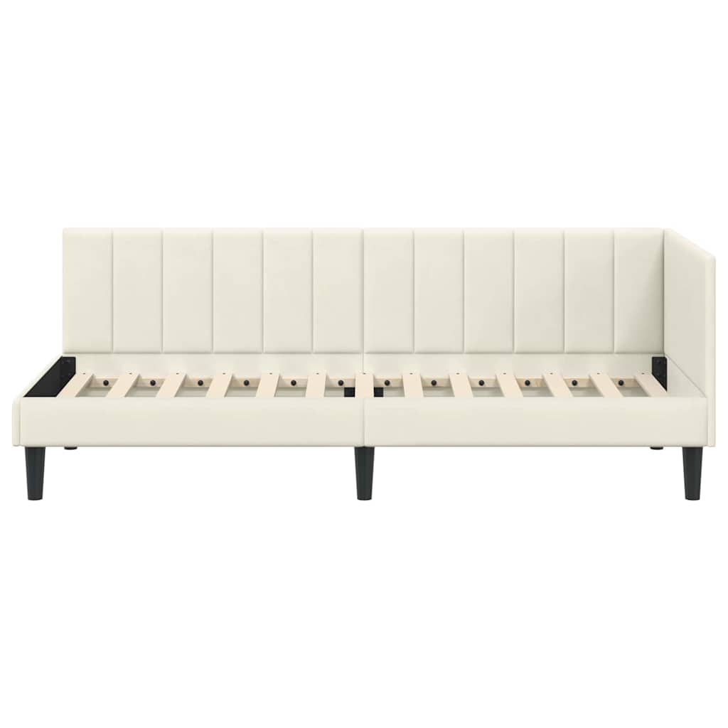 Corner Bed Frame with Headboard Cream 80 x 200 cm Velvet