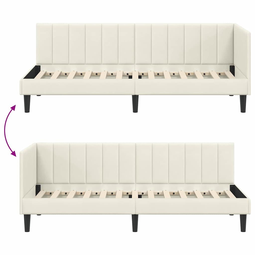 Corner Bed Frame with Headboard Cream 80 x 200 cm Velvet