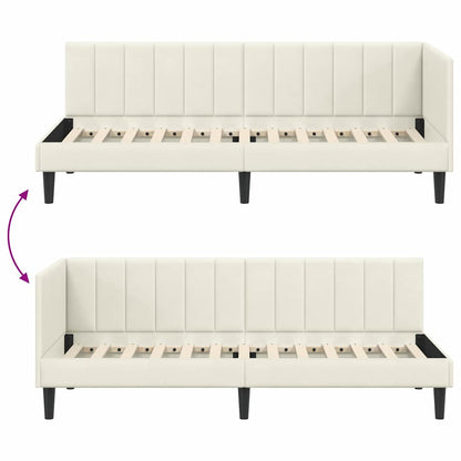 Corner Bed Frame with Headboard Cream 80 x 200 cm Velvet