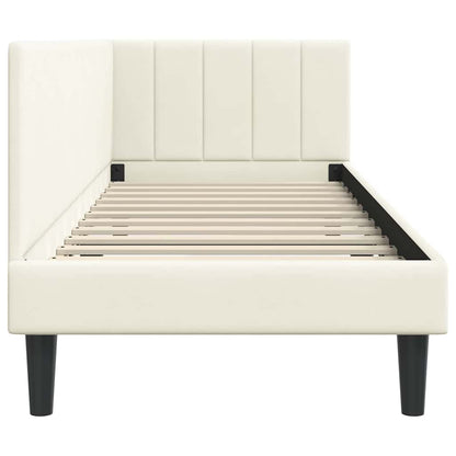 Corner Bed Frame with Headboard Cream 80 x 200 cm Velvet
