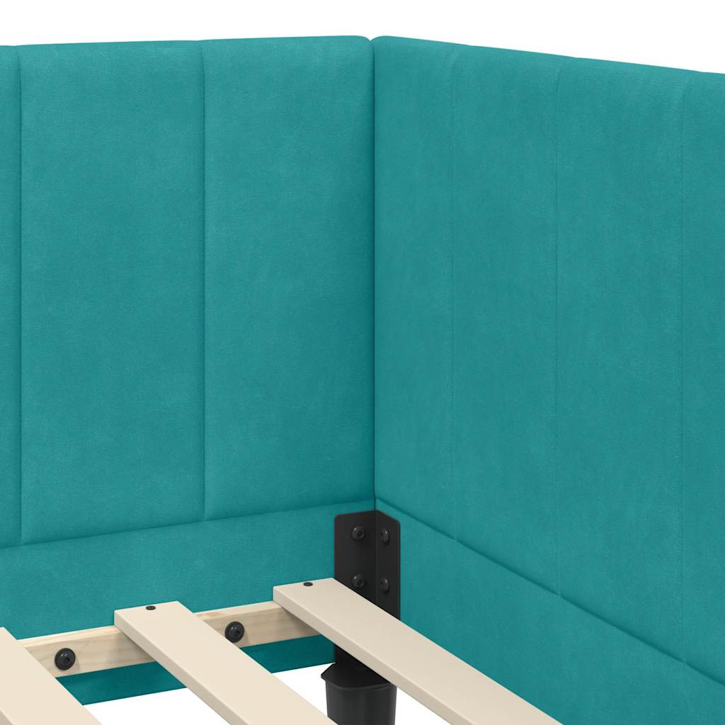 Corner Bed Frame with Headboard Turquoise 80 x 200 cm Velvet