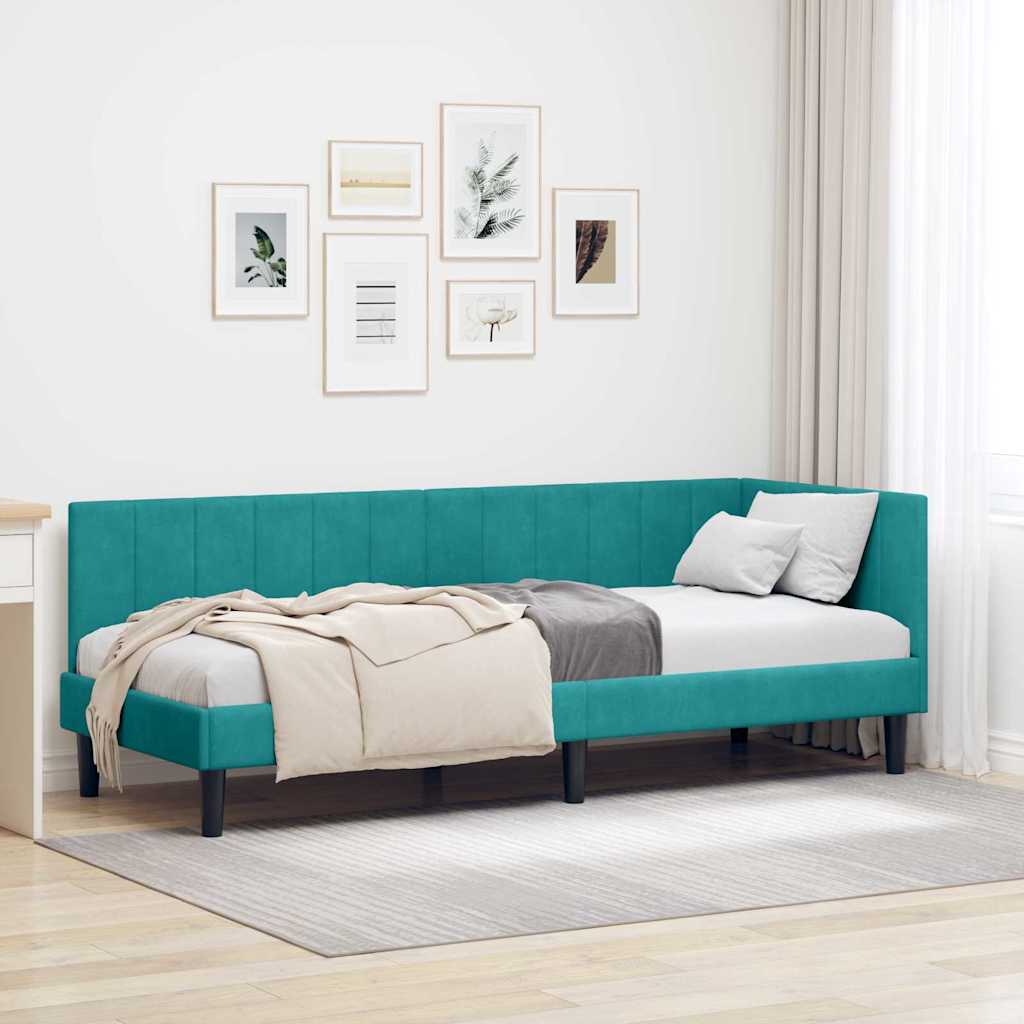 Corner Bed Frame with Headboard Turquoise 80 x 200 cm Velvet