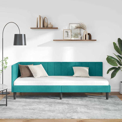 Corner Bed Frame with Headboard Turquoise 80 x 200 cm Velvet