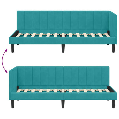 Corner Bed Frame with Headboard Turquoise 80 x 200 cm Velvet