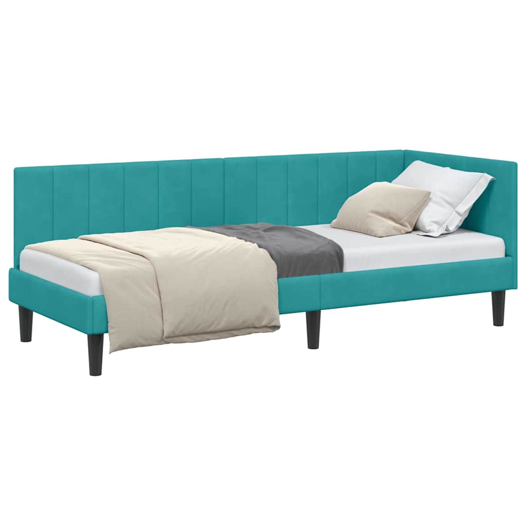 Corner Bed Frame with Headboard Turquoise 80 x 200 cm Velvet