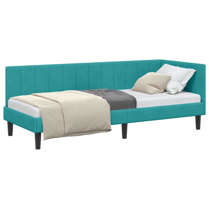 Corner Bed Frame with Headboard Turquoise 80 x 200 cm Velvet