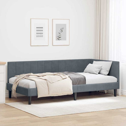 Corner Bed Frame with Headboard Dark grey 90 x 190 cm Velvet