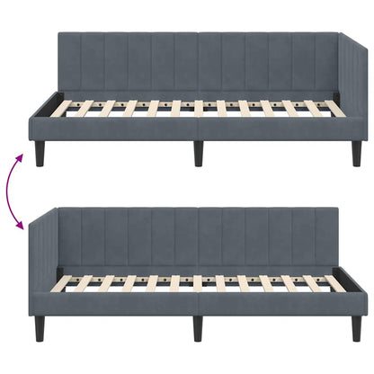 Corner Bed Frame with Headboard Dark grey 90 x 190 cm Velvet