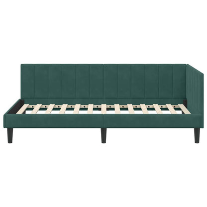 Corner Bed Frame with Headboard Dark green 90 x 190 cm Velvet