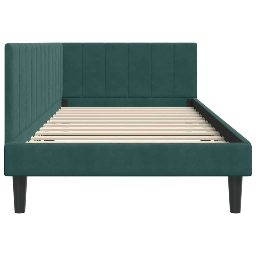 Corner Bed Frame with Headboard Dark green 90 x 190 cm Velvet