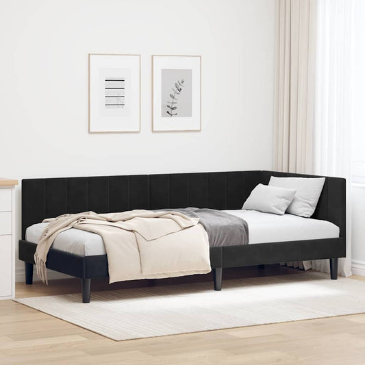 Corner Bed Frame with Headboard Black 90 x 190 cm Velvet