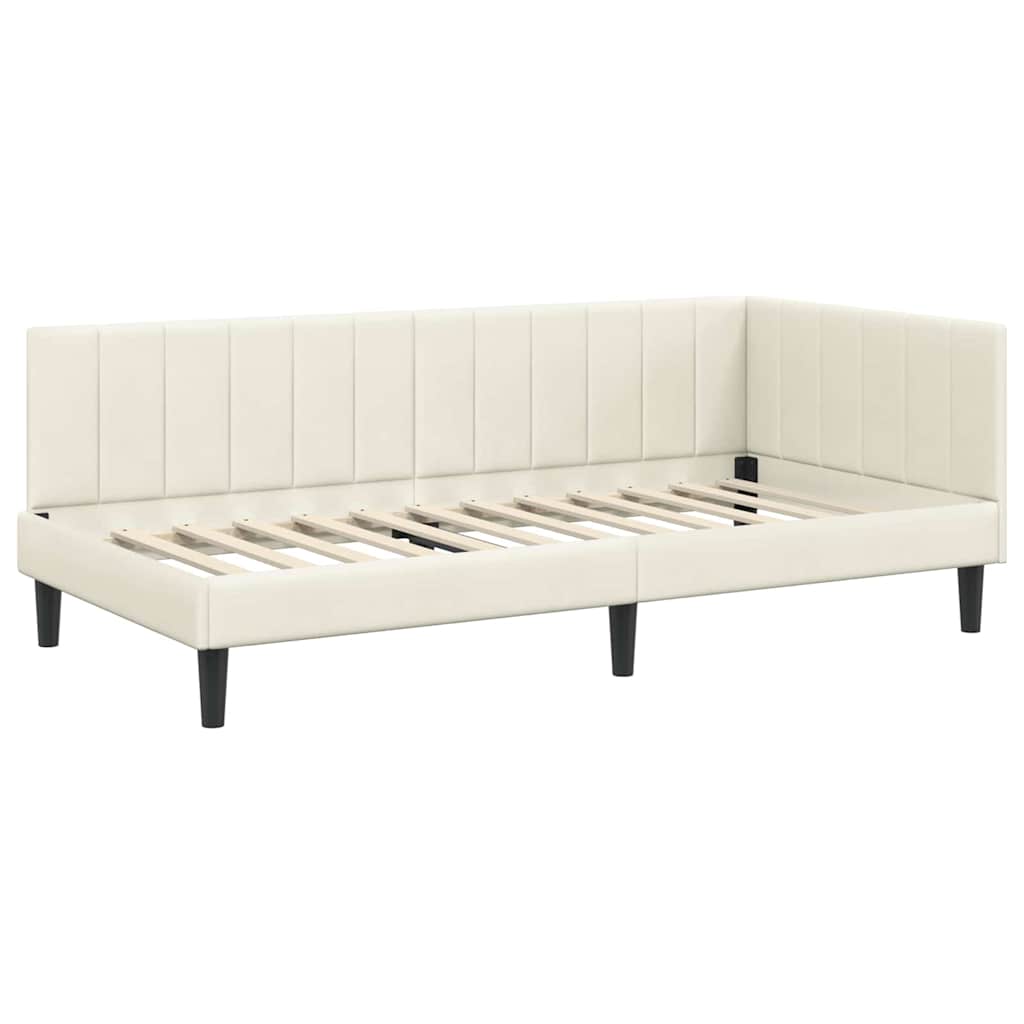 Corner Bed Frame with Headboard Cream 90 x 190 cm Velvet