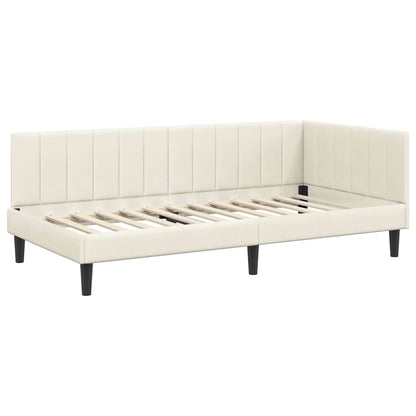 Corner Bed Frame with Headboard Cream 90 x 190 cm Velvet