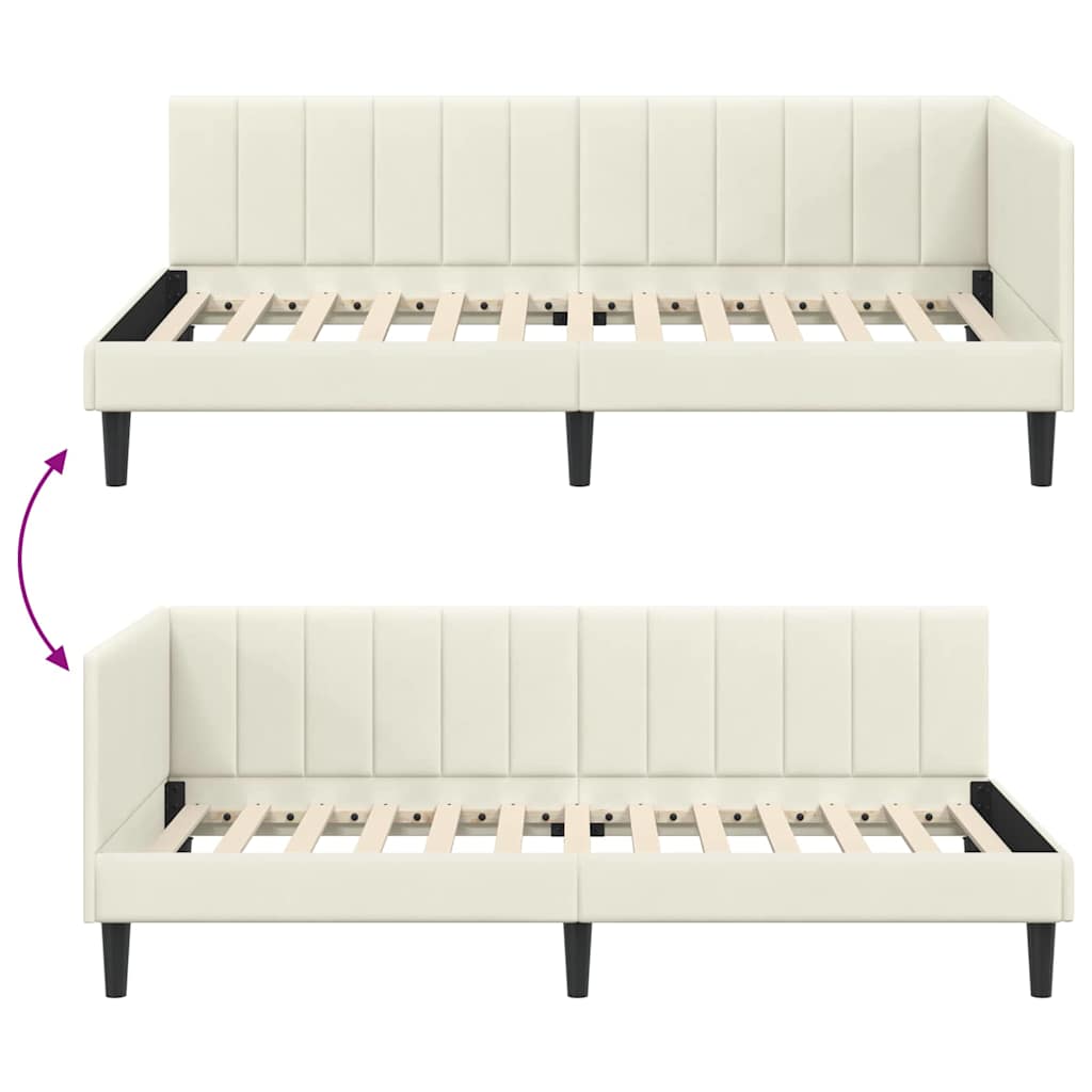 Corner Bed Frame with Headboard Cream 90 x 190 cm Velvet
