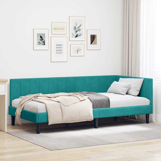 Corner Bed Frame with Headboard Turquoise 90 x 190 cm Velvet