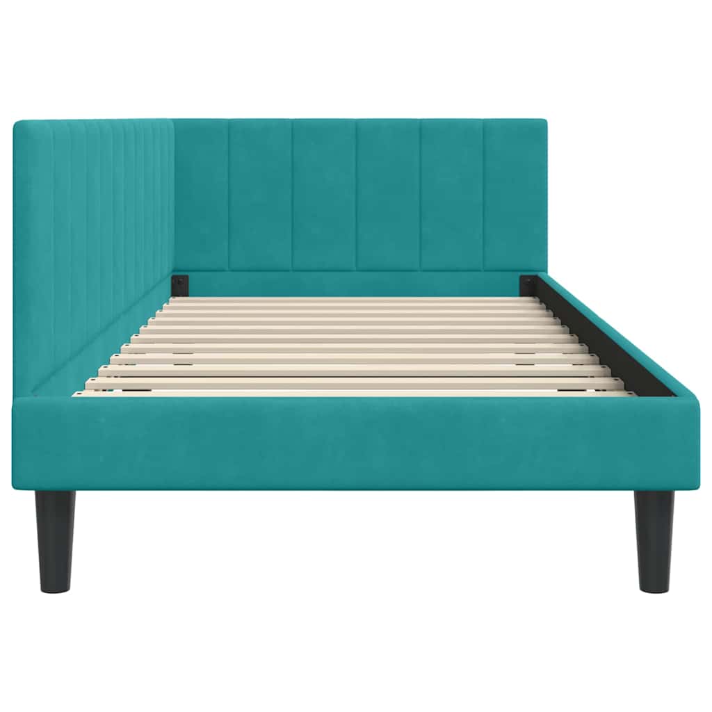 Corner Bed Frame with Headboard Turquoise 90 x 190 cm Velvet