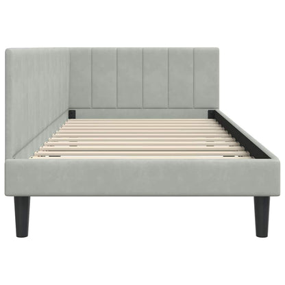 Corner Bed Frame with Headboard Light grey 90 x 200 cm Velvet