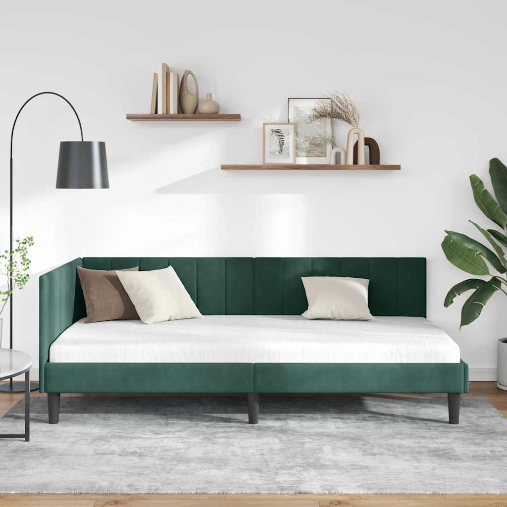 Corner Bed Frame with Headboard Dark green 90 x 200 cm Velvet