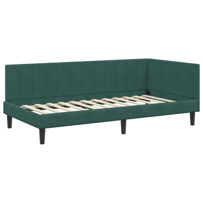 Corner Bed Frame with Headboard Dark green 90 x 200 cm Velvet