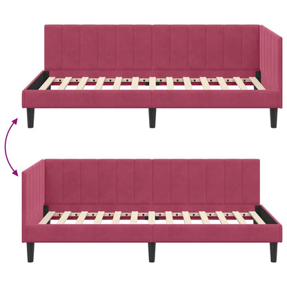 Corner Bed Frame with Headboard Wine red 90 x 200 cm Velvet